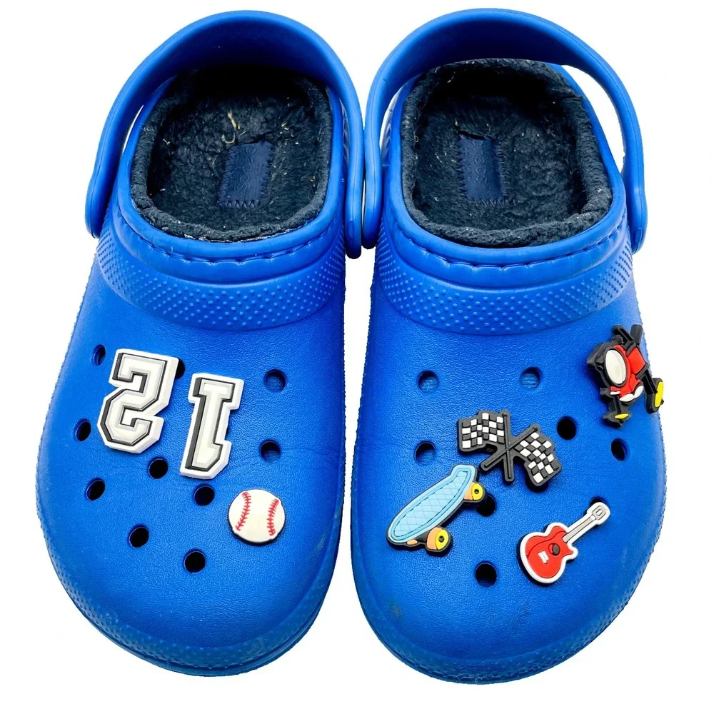 Crocs Classic Clogs Kids J3 Blue Sports Jibbitz Charms Slip On Comfort Shoes